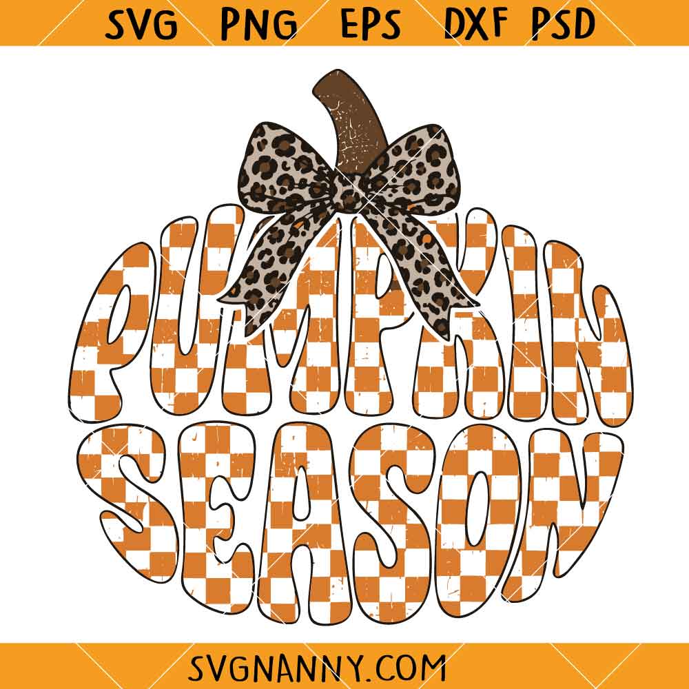 Pumpkin Season Checkered Cheetah Bow SVG, Checkered Fall SVG, Preppy Leopard Bow Pumpkin SVG