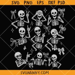 Retro Halloween Funny Skeleton Bow SVG, Halloween Skeleton Doodles SVG, Spooky Halloween SVG
