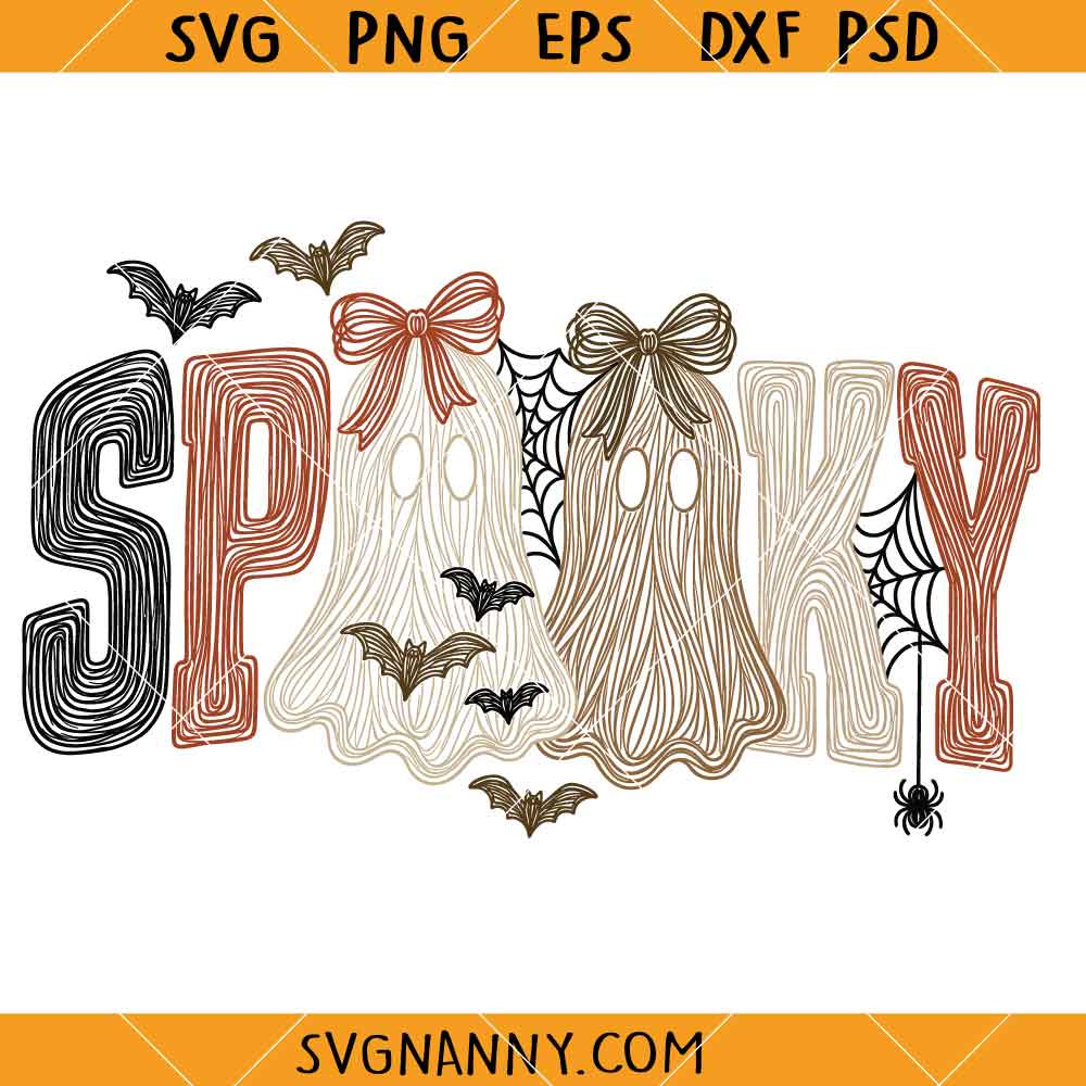 Retro Preppy Spooky Ghost SVG, Spooky ghost SVG, Halloween ghost SVG, Halloween SVG