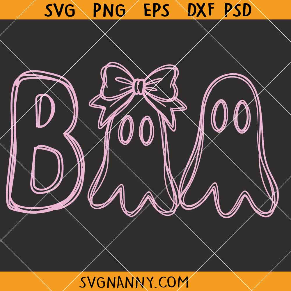 Boo Ghost with Bow SVG, Girly Halloween Ghost SVG, Spooky Coquette Boo SVG