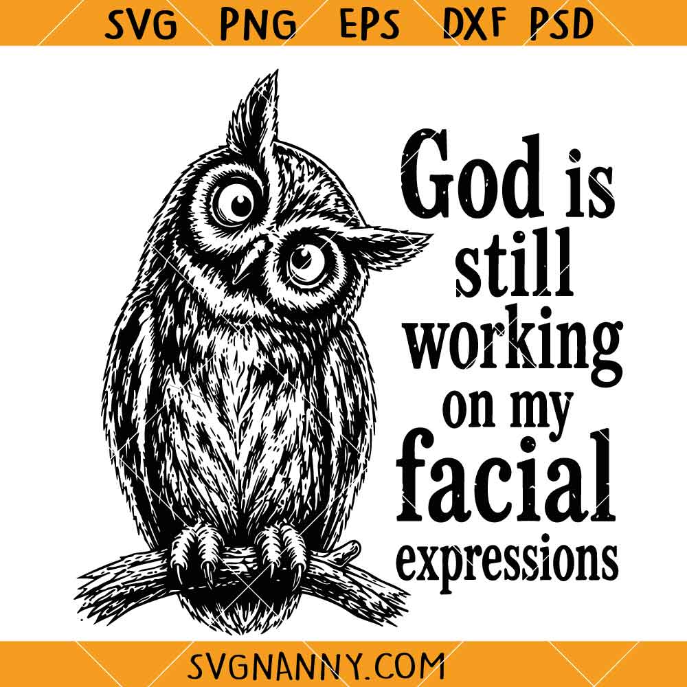 God is Still Working On My Facial Expressions SVG, Funny Christian Owl Svg, Christian Humor SVG
