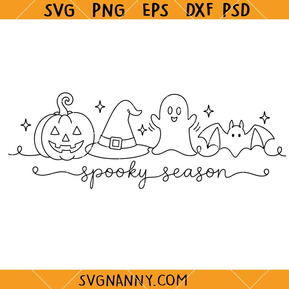 Halloween Spooky season lineart SVG PNG, Halloween Ghost SVG, Spooky Season SVG