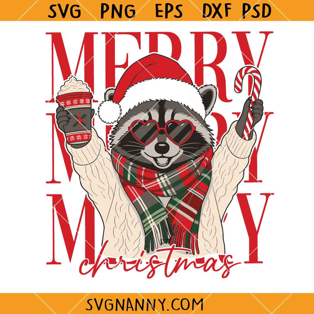 Merry Christmas Raccoon SVG, Animal Christmas Shirt SVG, Christmas Animal Lover Gift SVG, Holiday Decor SVG