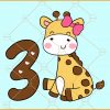 3rd Birthday giraffe with bow svg