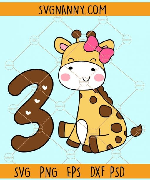 3rd Birthday giraffe with bow svg