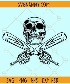 Baseball skull with crossed bats svg