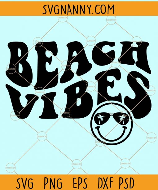 Beach vibes wavy letters with smiley face svg