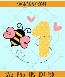 Bee first birthday with love heart symbols svg