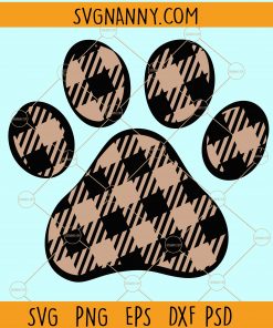 Buffalo plaid pattern dog paw print svg