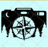 Camera with compass and forest scenery svg