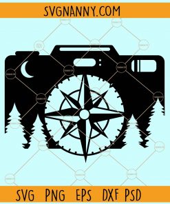 Camera with compass and forest scenery svg