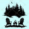 Camping Lake scene with adirondak chairs svg