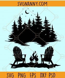 Camping Lake scene with adirondak chairs svg