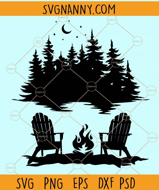 Camping Lake scene with adirondak chairs svg