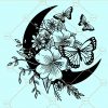 Crescent moon with flowers and butterflies svg