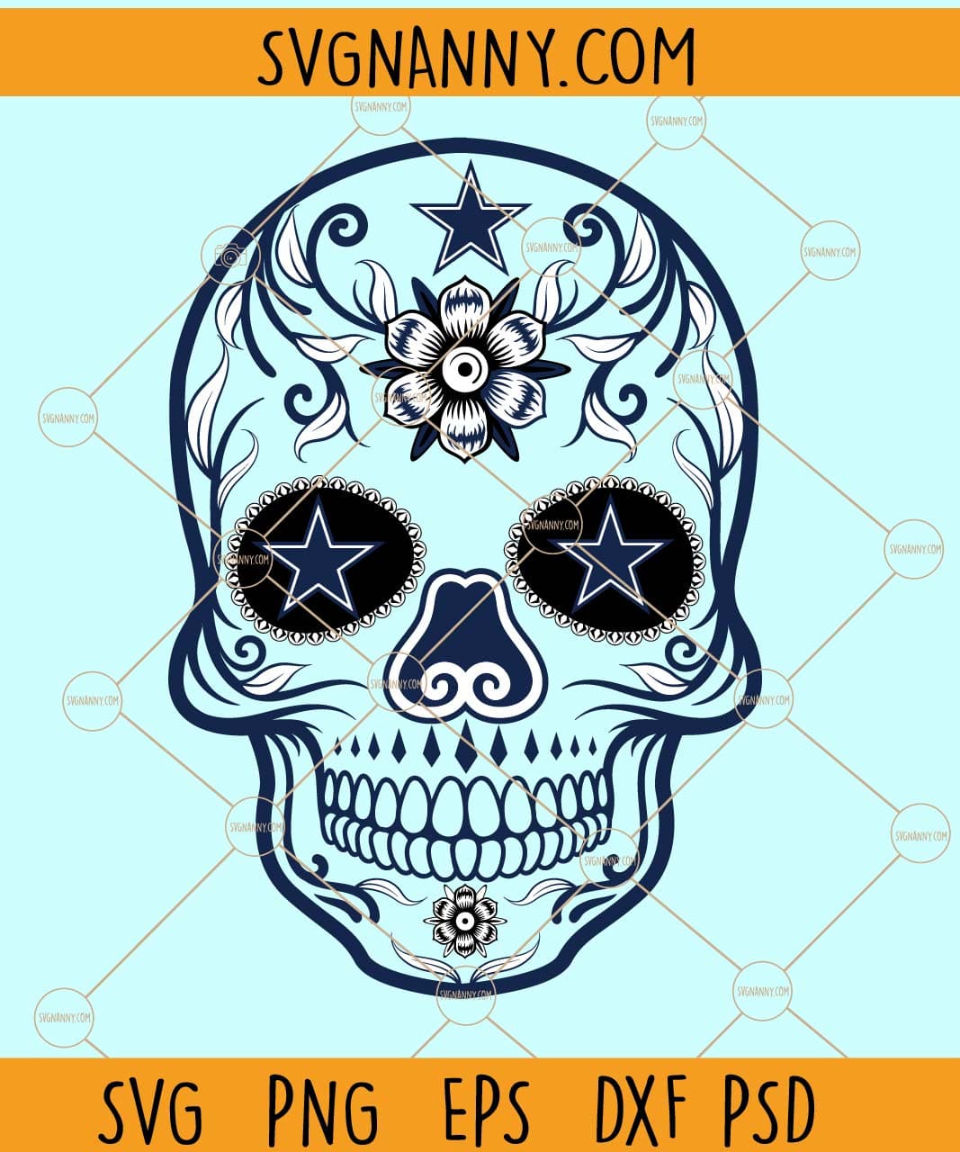 Dallas cowboys sugar skull svg, Dallas cowboys skull svg, Dallas