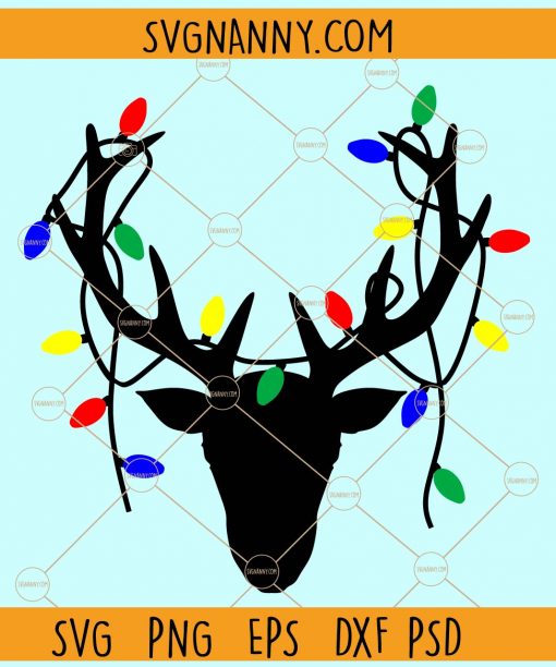 Deer head with christmas lights svg