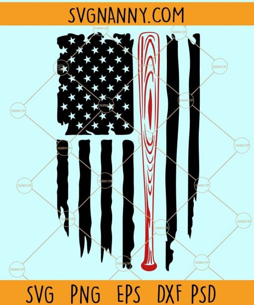 Distressed american flag baseball bat svg