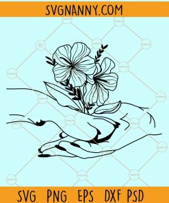 Dog paw and human hand floral svg