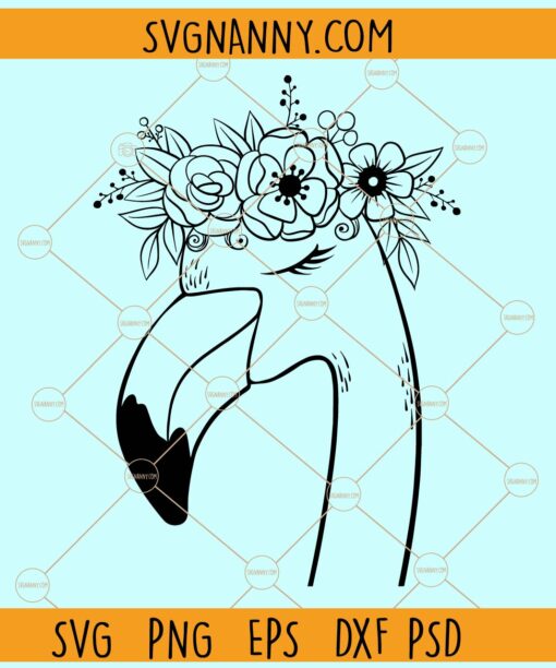 Flamingo with floral crown svg
