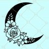 Floral crescent moon svg