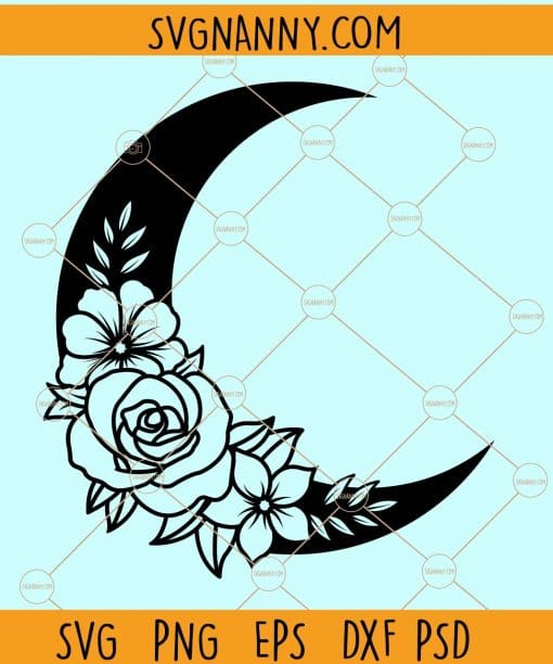 Floral crescent moon svg