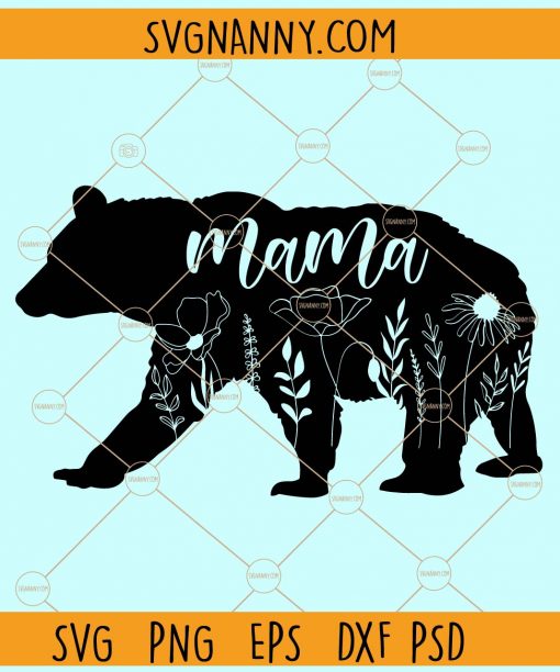 Floral mama bear silhouette svg