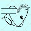 Floral nurse heart stethoscope name frame svg