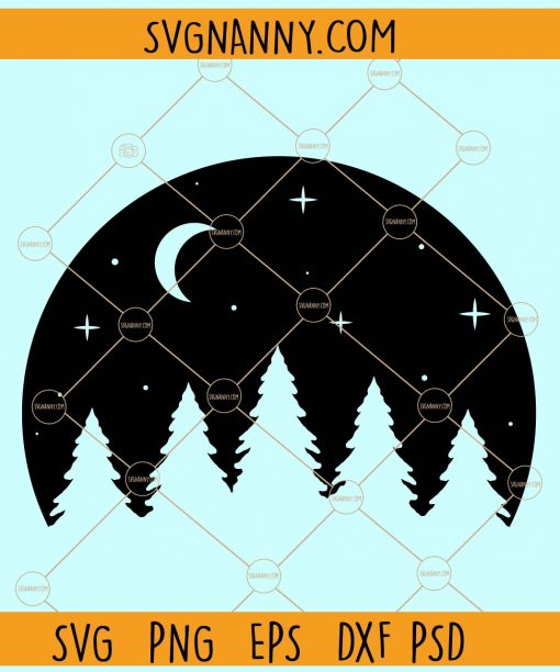 Forest moon and stars Night time Nature svg