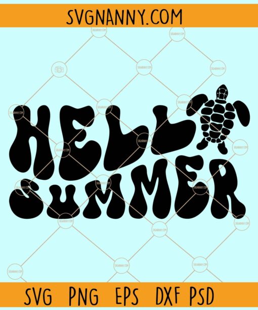 Hell summer wavy letters with turtle svg