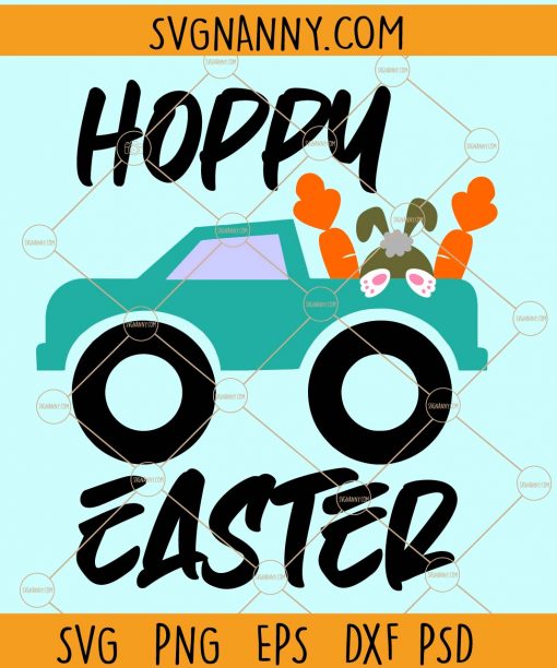 Hoppy easter truck with carrots and bunny tail svg