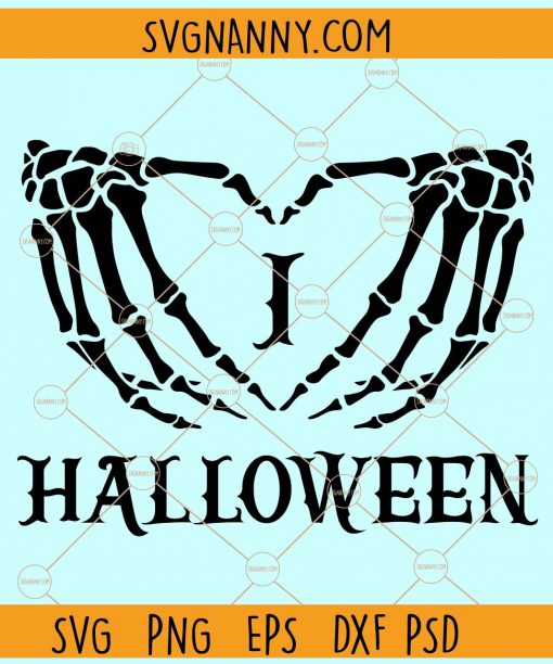 I Heart Halloween skeleton hands symbol svg