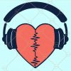 Love heart heartbeat with headphones svg