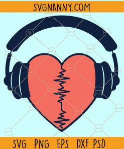 Love heart heartbeat with headphones svg