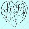 Love heart woman hands and baby feet svg