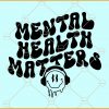 Mental health matters wavy text melting smiley face with headsets svg