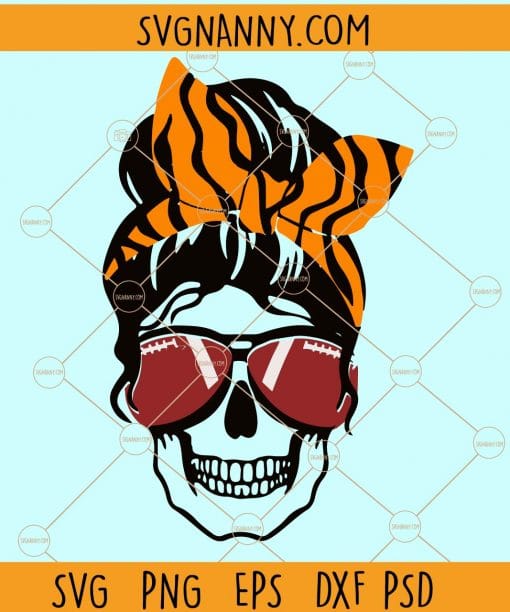 Messy bun skull bengals football svg