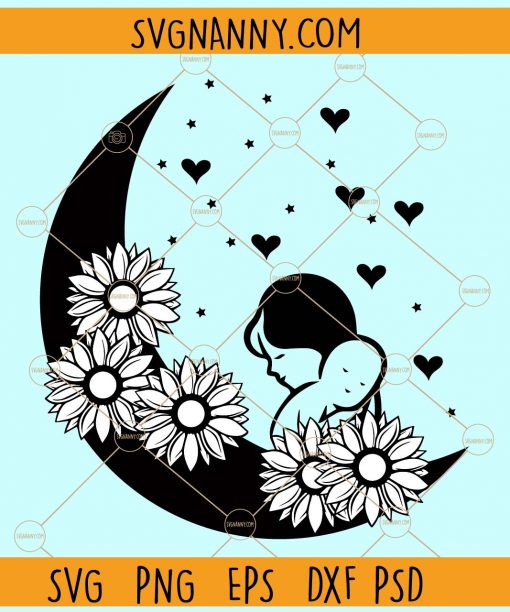 Mother with child on sunflower crescent moon svg