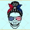 Patriotic messy bun mom skull svg