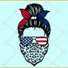 Patriotic messy bun skull with mask svg