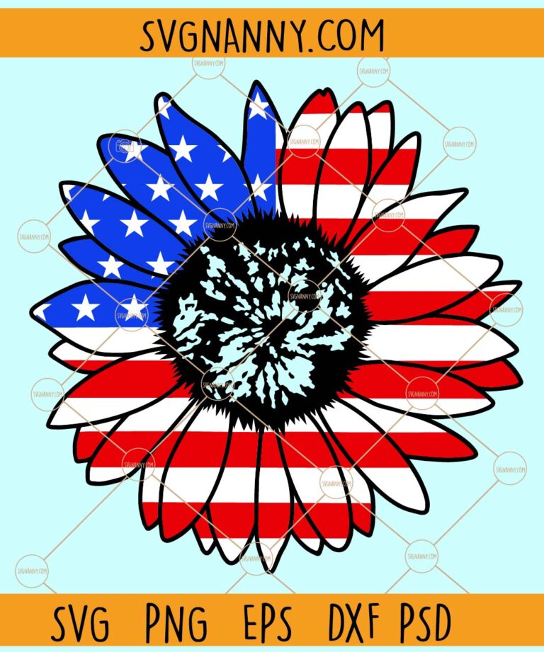 Patriotic sunflower svg, American sunflower svg, American flag svg