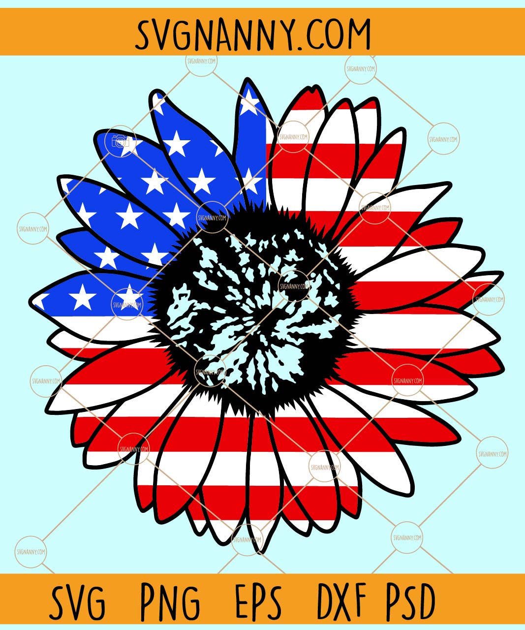 Patriotic sunflower svg, American sunflower svg, American flag svg