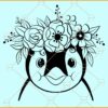 Penguin with floral crown svg