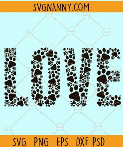 Pet paw print love word svg