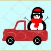 Red Christmas truck with snowman svg