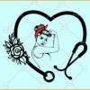 Rosie the riveter floral heart stethoscope svg