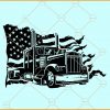 Semi trailer truck with American flag svg