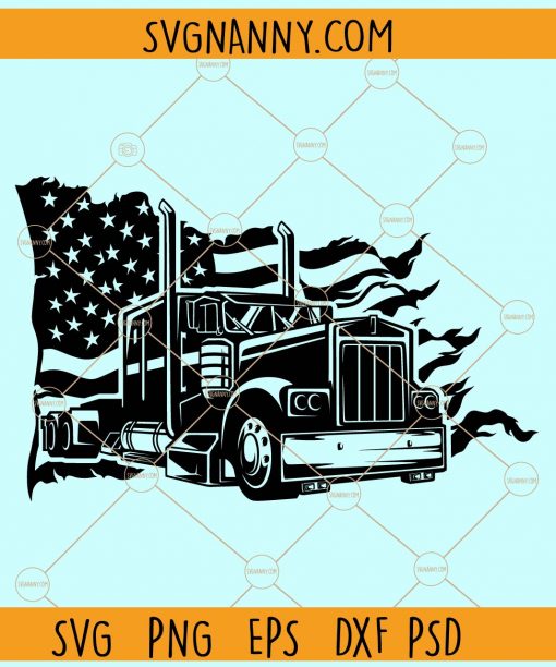 Semi trailer truck with American flag svg