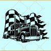 Semi trailer truck with checkered racing flag svg