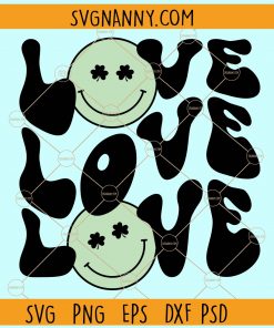 Shamrock love wavy letters with retro smiley svg